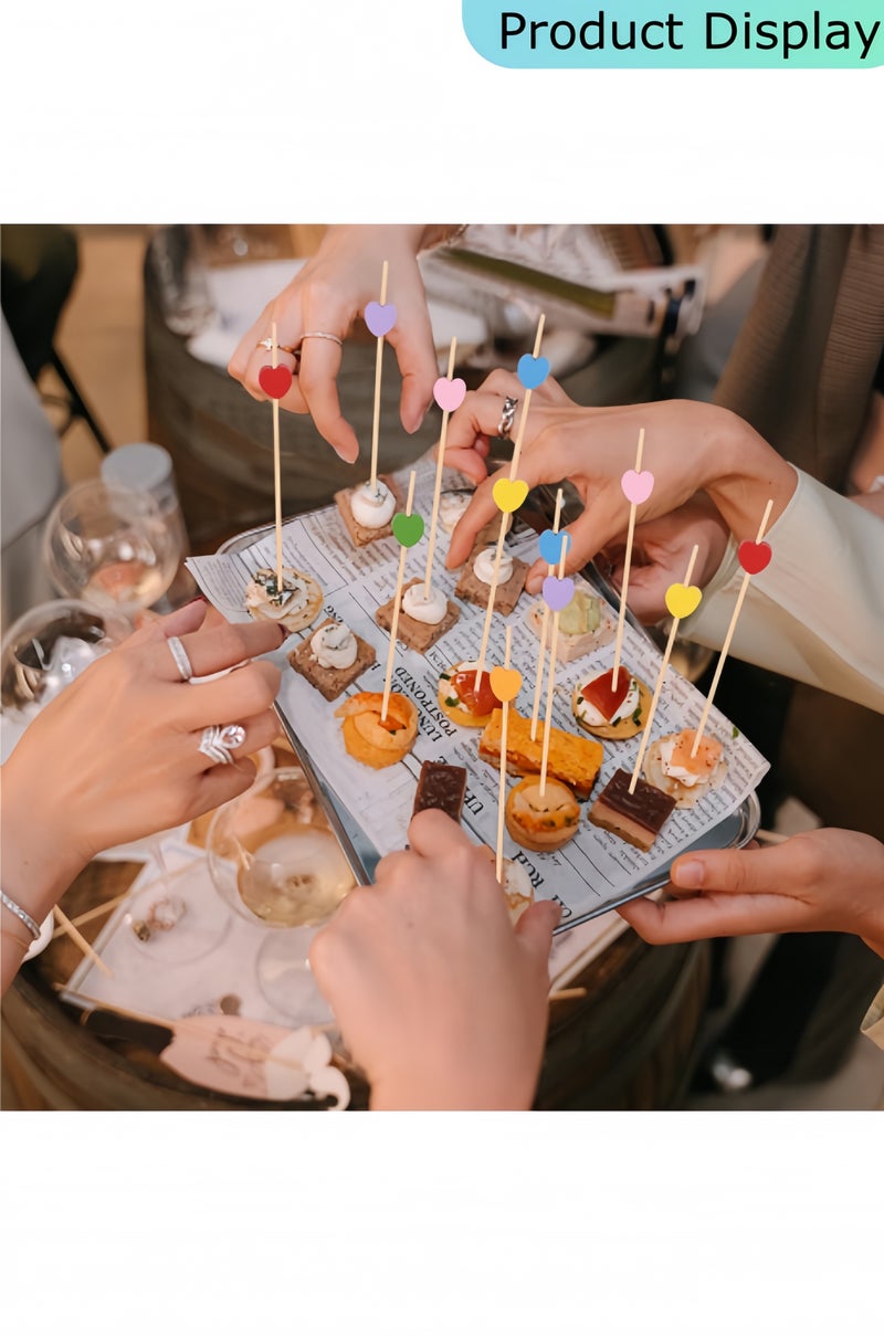 HALAMODO Red Love Heart Cocktail Picks, 4.7 Inch Long Bamboo Fancy Toothpicks for Appetizers, Decorative Bridal Wedding Valentines Party Food Drinks Garnish Fruit Skewer Sticks 100 Counts - Image 4