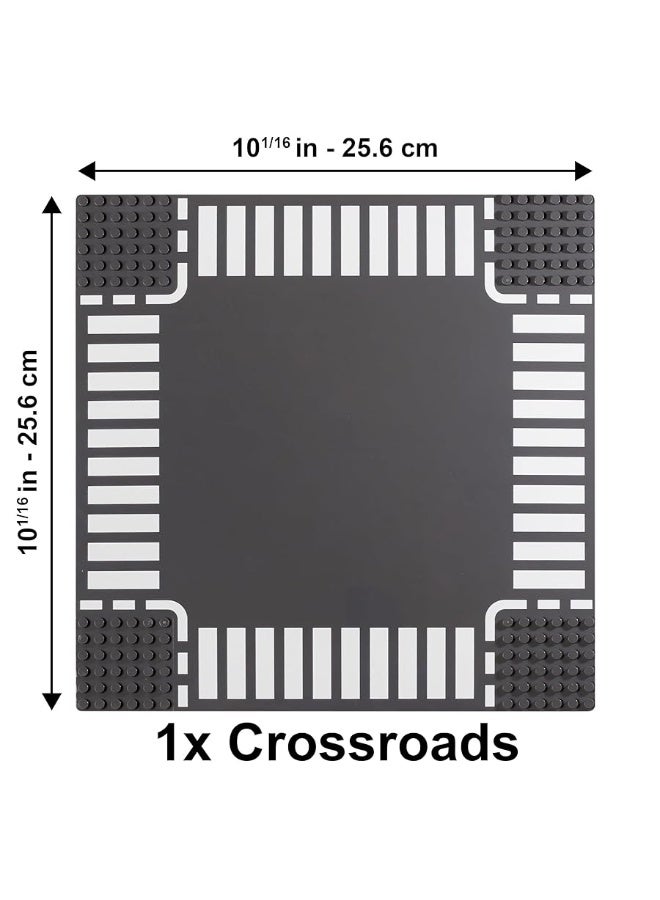 Apostrophe Games Apostrophe Games Road Baseplate â€“ Premium Building Blocks Base Plates Compatible with All Major Brands â€“ 6pcs Baseplate Gray with Road Design â€“ Straight, Curve, Crossroad, T-Junction - Image 1