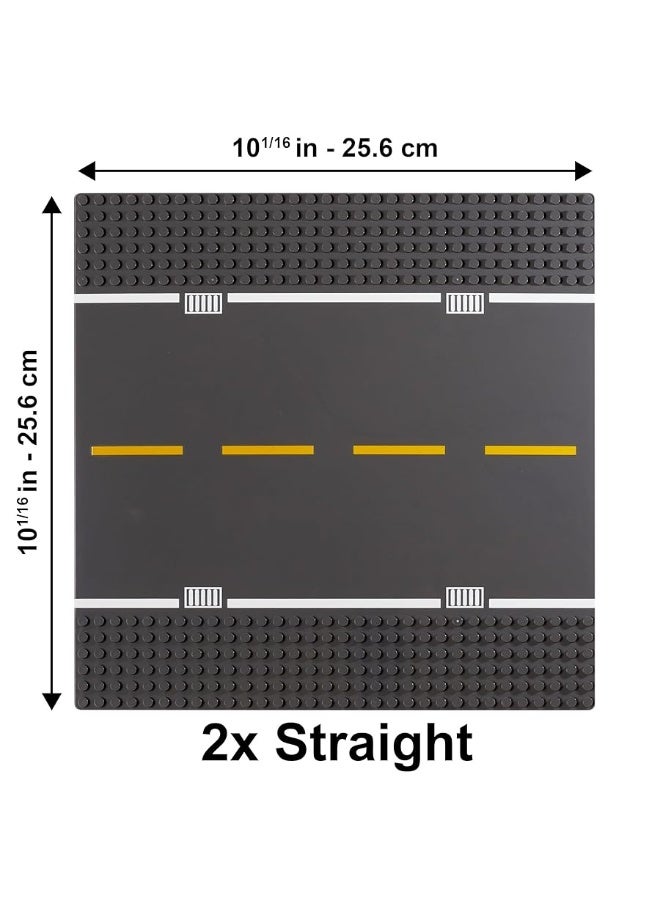 Apostrophe Games Apostrophe Games Road Baseplate â€“ Premium Building Blocks Base Plates Compatible with All Major Brands â€“ 6pcs Baseplate Gray with Road Design â€“ Straight, Curve, Crossroad, T-Junction - Image 4