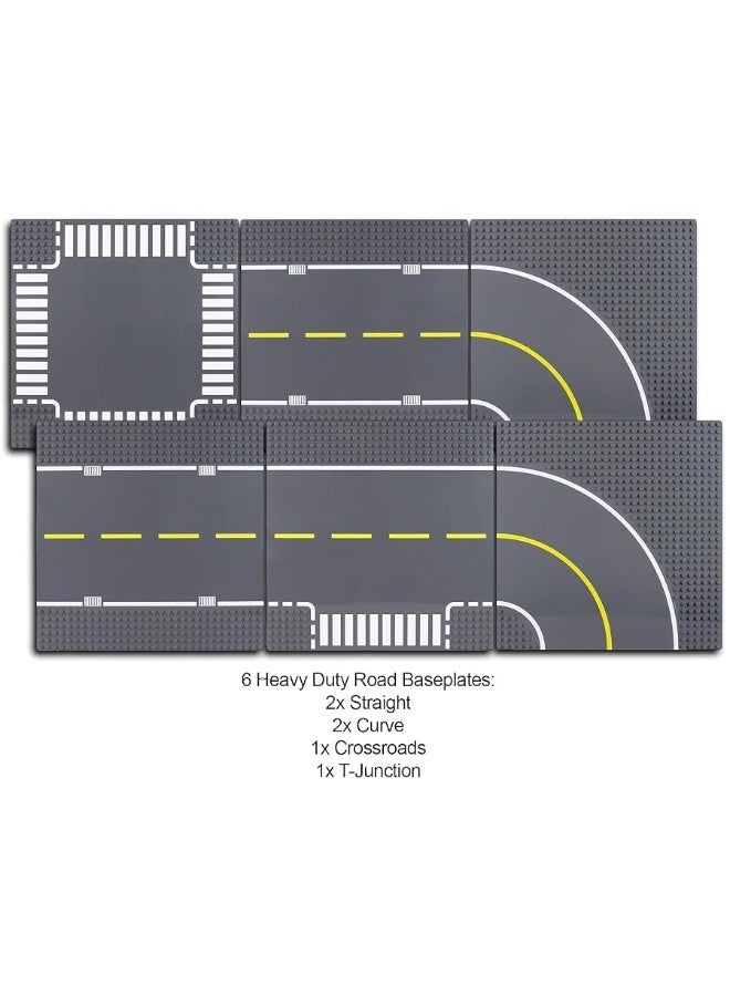 Apostrophe Games Apostrophe Games Road Baseplate â€“ Premium Building Blocks Base Plates Compatible with All Major Brands â€“ 6pcs Baseplate Gray with Road Design â€“ Straight, Curve, Crossroad, T-Junction - Image 5