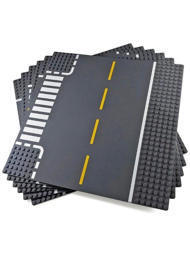 Apostrophe Games Apostrophe Games Road Baseplate â€“ Premium Building Blocks Base Plates Compatible with All Major Brands â€“ 6pcs Baseplate Gray with Road Design â€“ Straight, Curve, Crossroad, T-Junction - Image 3