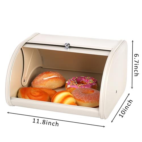 SOUJOY Countertop Bread Box, Bread Container for Kitchen, Vintage Metal Roll Top Bread Storage Holder, 1950s Farmhouse Rustic Baking Dispenser Bin for Dry Food Save, 11.8" L x 10" W x 6.7" H - Image 2