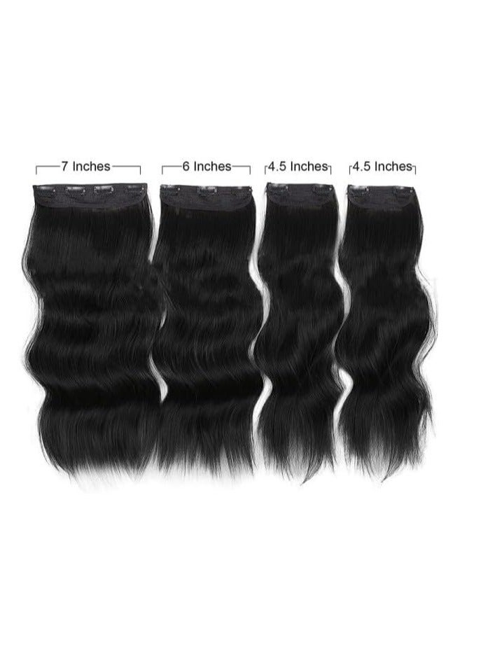 إستيل وصلات شعر بمشبك للنساء، قطع شعر من الألياف بمشبك سميك على وصلات شعر بلاستيكية مع مشابك غير مرئية للسيدات، 4 قطع باللون الأسود الداكن - Image 2