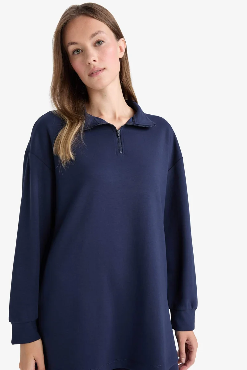 DeFacto Regular Fit Zipper Stand Collar Long Sleeve Tunic