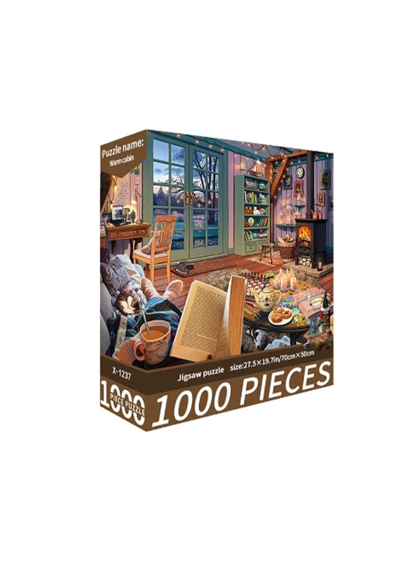 1000pcs لغز الكرتون الكبار ، لغز تحدي الرسم الكرتون ، مناسبة للأنشطة العائلية ، ليالي اللعبة ، الهدايا لتخفيف الإجهاد ، كابينة دافئة - Image 1