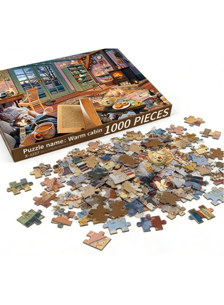 1000pcs لغز الكرتون الكبار ، لغز تحدي الرسم الكرتون ، مناسبة للأنشطة العائلية ، ليالي اللعبة ، الهدايا لتخفيف الإجهاد ، كابينة دافئة - Image 4