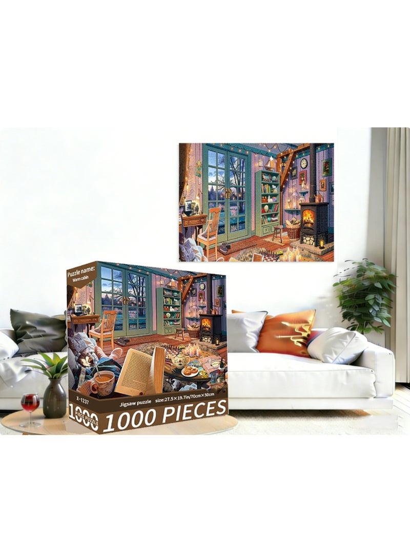 1000pcs لغز الكرتون الكبار ، لغز تحدي الرسم الكرتون ، مناسبة للأنشطة العائلية ، ليالي اللعبة ، الهدايا لتخفيف الإجهاد ، كابينة دافئة - Image 5