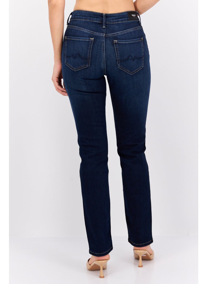 Pepe Jeans Women Regular Fit Washed Stretchable Jeans, Dark Blue  - Image 3