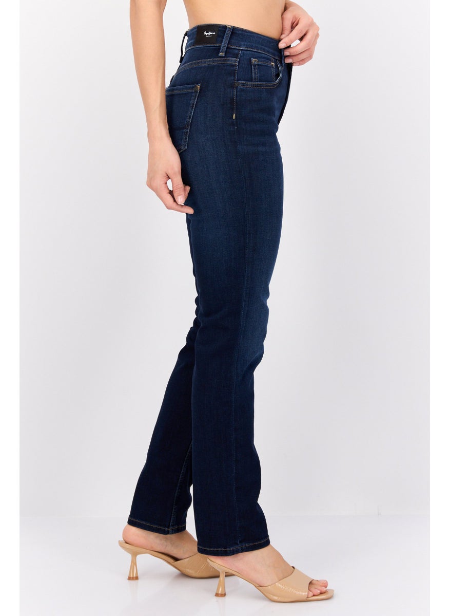Pepe Jeans Women Regular Fit Washed Stretchable Jeans, Dark Blue  - Image 2