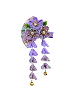 MIAO WU Japanese Style Women Flower Hair Clip Tassel Hair Ornament Kimono Decor Fabric Hanfu Hairpin Accessories For Christmas Party Costume Gift Purple 
