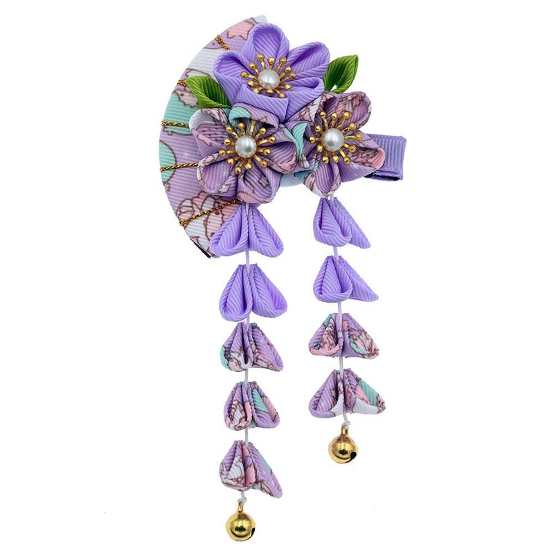 Japanese Style Women Flower Hair Clip Tassel Hair Ornament Kimono Decor Fabric Hanfu Hairpin Accessories For Christmas Party Costume Gift Purple