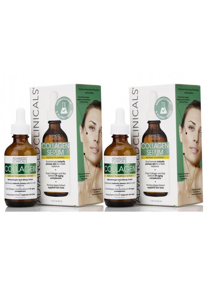 Advanced Clinicals Advanced Clinicals Collagen Face Serum Skin Care Anti Aging Moisturizer For Skin Tightening, Brightening & Hydrating. Facial Collagen Peptide Booster Helps Smooth & Plump Dry Skin, 1.75 Fl Oz, 2-Pack  - Image 1
