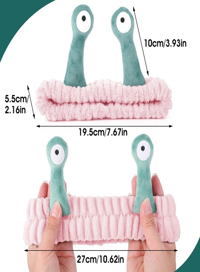 Molain Face Wash Headband, Palm and Snail Spa Hair Bands Makeup Headbands Women Cartoon Cute Coral Fleece Elastic Headband Creative Hair Accessories for Washing Face Shower Sports (Pink and Green) - Image 2