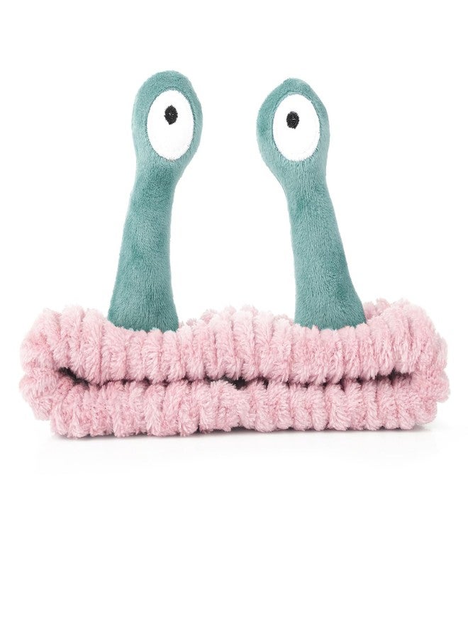 Molain Face Wash Headband, Palm and Snail Spa Hair Bands Makeup Headbands Women Cartoon Cute Coral Fleece Elastic Headband Creative Hair Accessories for Washing Face Shower Sports (Pink and Green) - Image 1