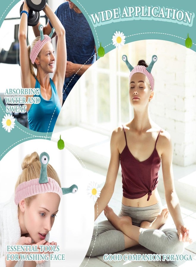 Molain Face Wash Headband, Palm and Snail Spa Hair Bands Makeup Headbands Women Cartoon Cute Coral Fleece Elastic Headband Creative Hair Accessories for Washing Face Shower Sports (Pink and Green) - Image 5