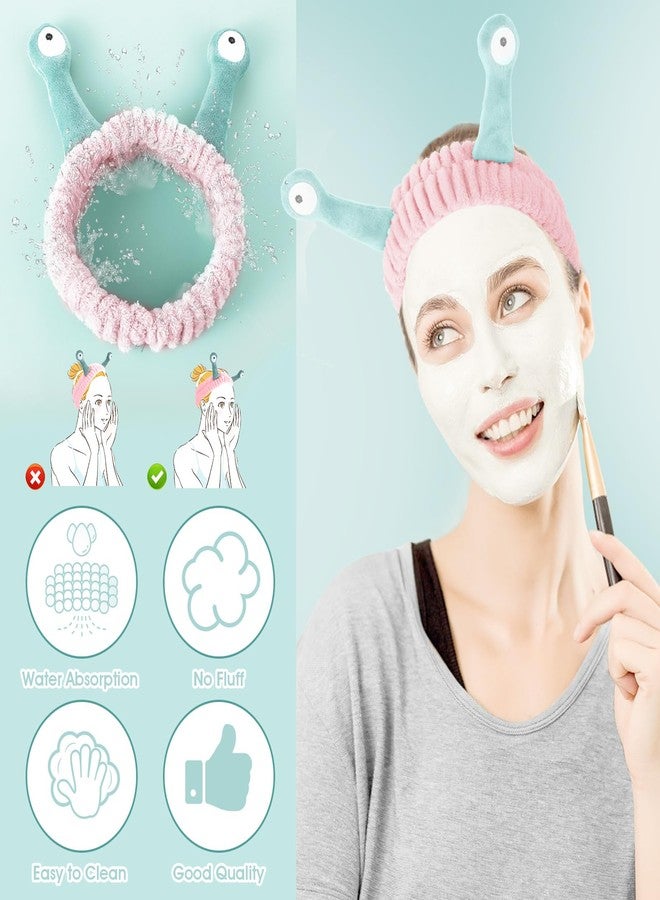Molain Face Wash Headband, Palm and Snail Spa Hair Bands Makeup Headbands Women Cartoon Cute Coral Fleece Elastic Headband Creative Hair Accessories for Washing Face Shower Sports (Pink and Green) - Image 4