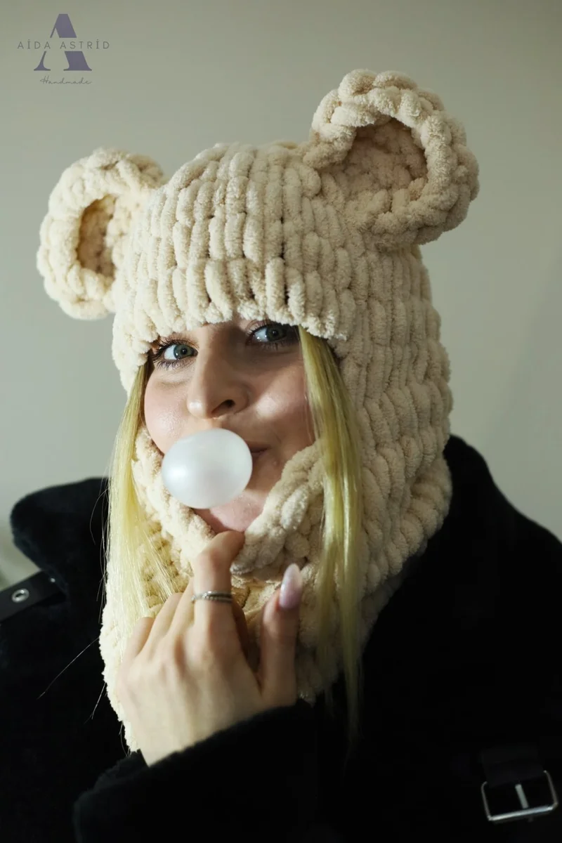 نيكادو Animal Figure Hat Puffy Beanie Snow Mask Ski&Snowboard Balaclava Knitted Beanie Knitted Hat