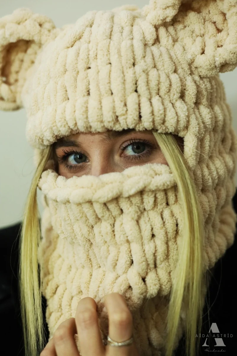 نيكادو Animal Figure Hat Puffy Beanie Snow Mask Ski&Snowboard Balaclava Knitted Beanie Knitted Hat