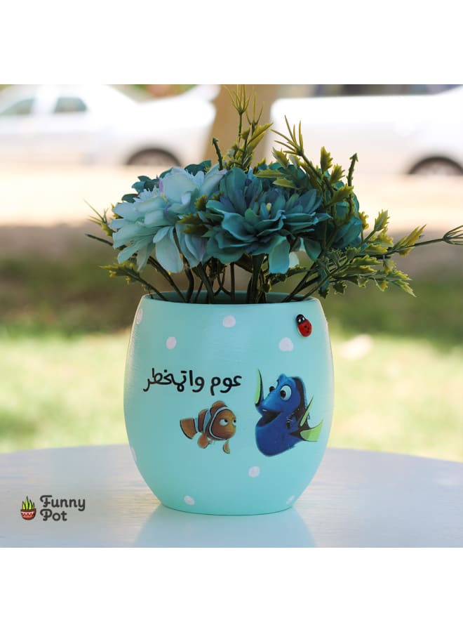 بوت نبات زرع صناعي - فيروزي - 18*10 سم