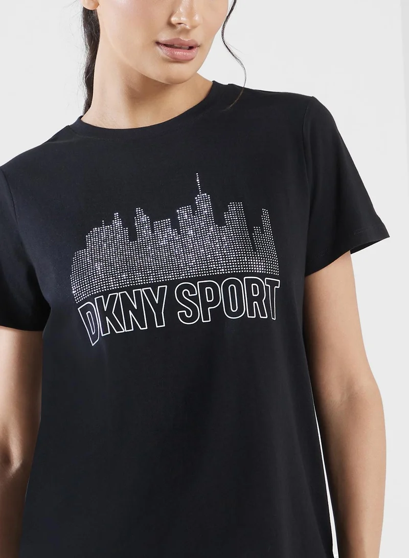 DKNY Sport Crew Neck Logo Printed T-Shirts