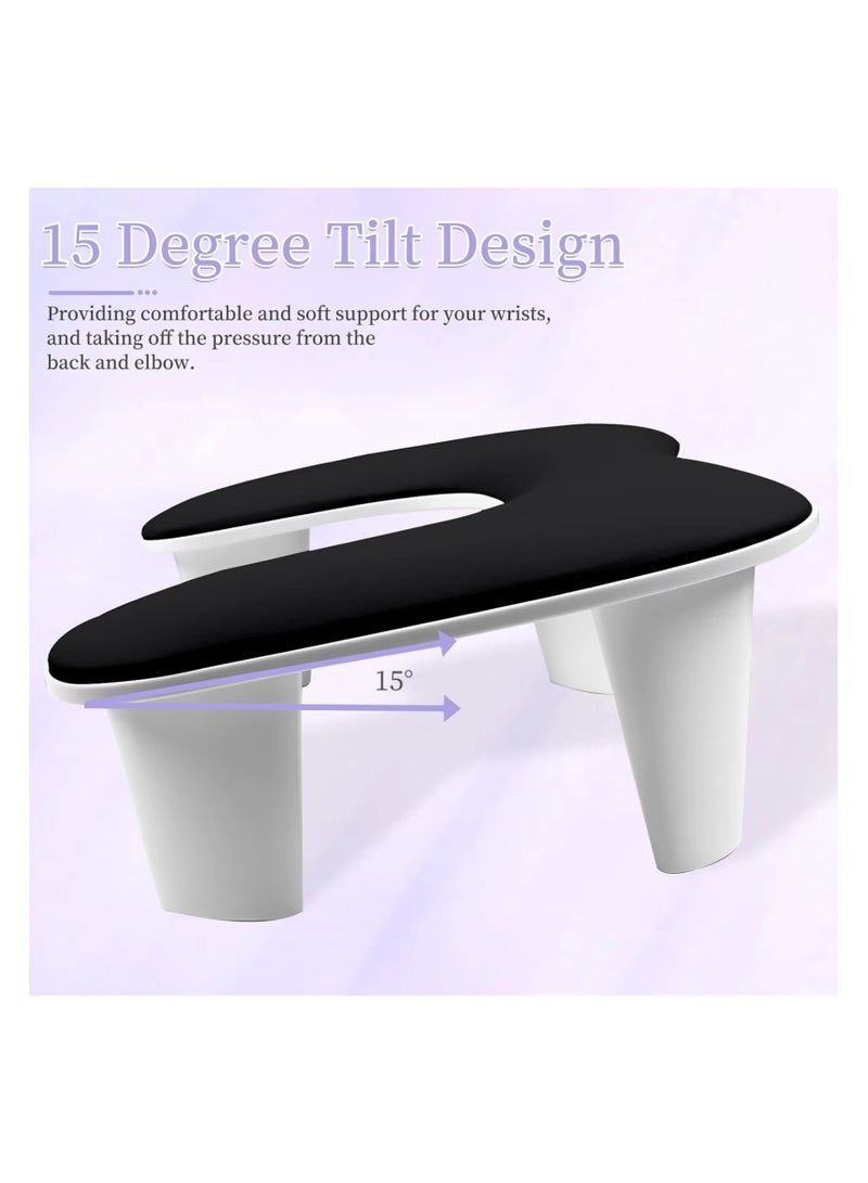 brunson مسند ذراع الأظافر لتقنية الأظافر على شكل U - أسود مسند ذراع الأظافر مريح لمانيكير الأظافر وسادة دعم اليد، مسند ذراع الأظافر من جلد PU لفن الأظافر الأكريليكي، تركيب سريع - Image 2