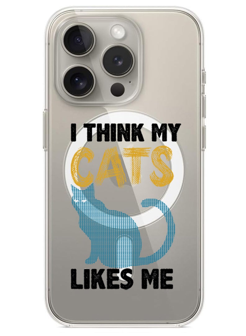 Theodor Magnetic Case for iPhone 15 Pro Max 6.7-inch Compatible with MagSafe Wireless Charging, Shockproof Phone Bumper Cover I think my cats like me black copy - Image 1