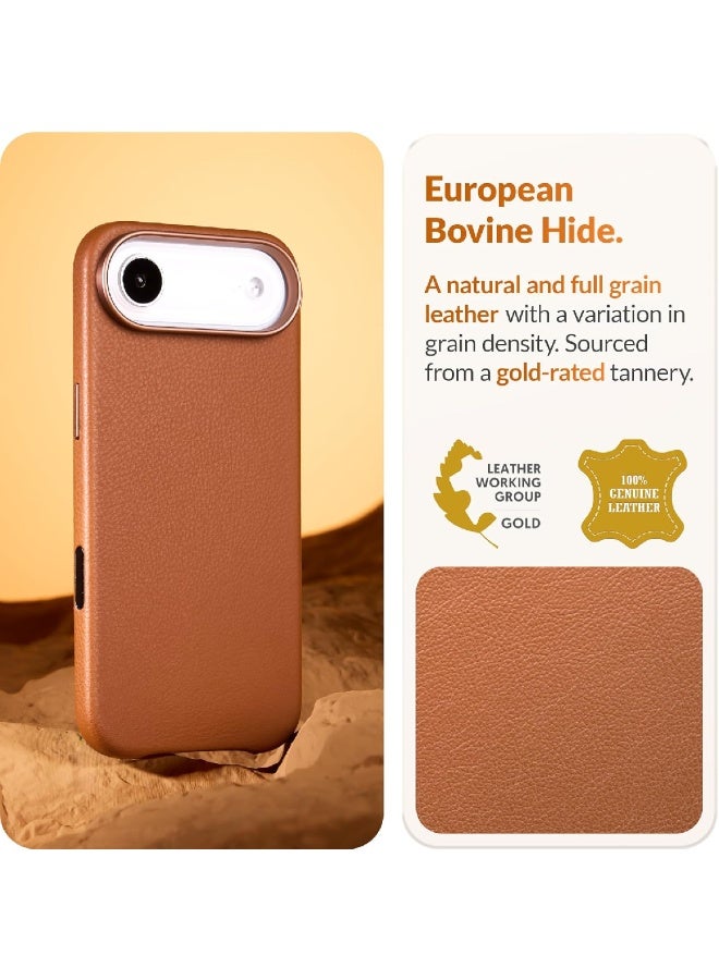 زومي غطاء جلدي كلاسيكي لهاتف iPhone 17 Air، مصنوع من جلد فاشيتا الأوروبي (المعيار الذهبي)، مع تحكم بالكاميرا وتوافق مع MagSafe، جلد السرج - Image 2