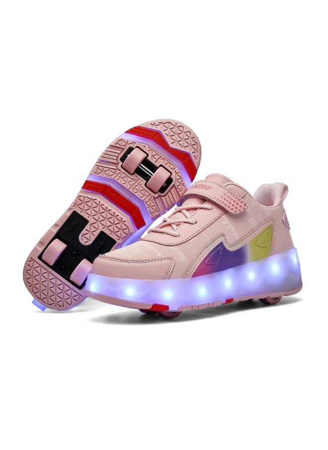 NIBEMINENT Kids Roller Skates Shoes 4 Wheels Roller Shoes Boys Girls Wheel Shoes Roller Sneakers Shoes for Beginner More Balanced  - Image 1
