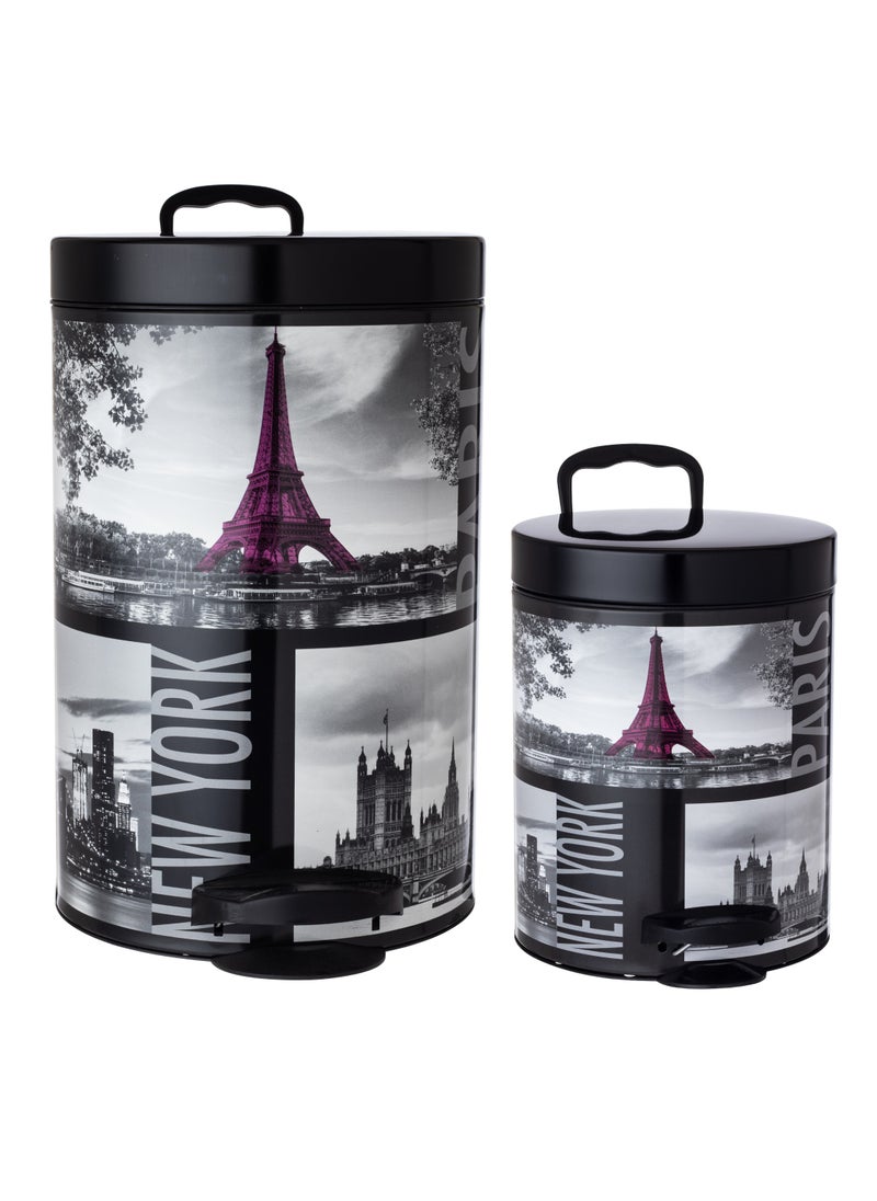 Meliconi Set Of 2 Italian Steel Trash Cans Large 14 liters + Small 6 Liters  - Image 1