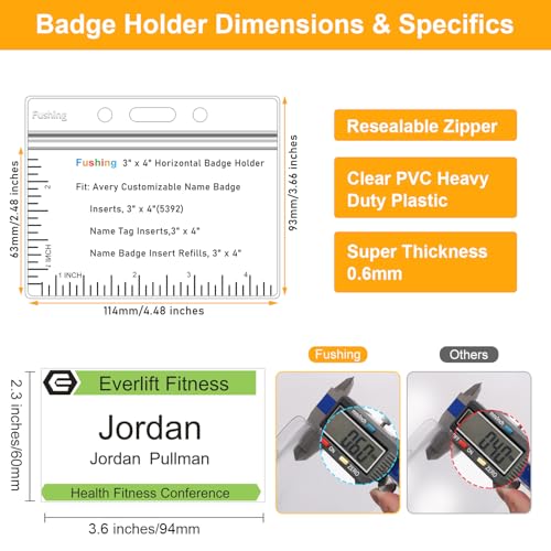 Fushing Pack of 50 Clear Plastic Horizontal Badge Holders, Name Tag Holders, Card Holders (L) - Image 2