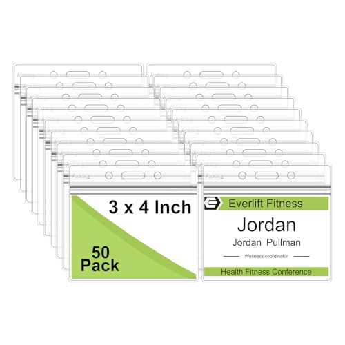 Fushing Pack of 50 Clear Plastic Horizontal Badge Holders, Name Tag Holders, Card Holders (L) - Image 1