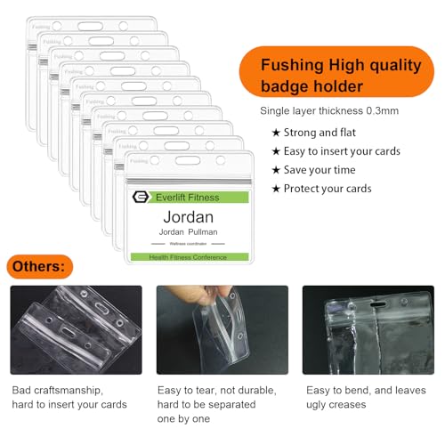 Fushing Pack of 50 Clear Plastic Horizontal Badge Holders, Name Tag Holders, Card Holders (L) - Image 5