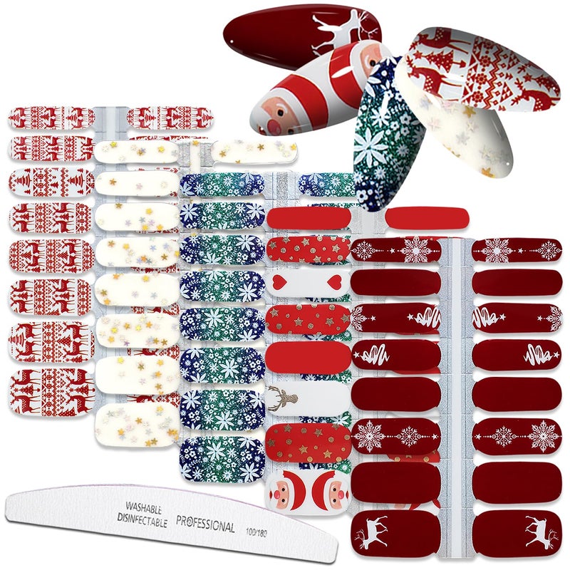 WOKOTO 5 Sheets Christmas Nail Wraps Real Polish Strips Gel Nail Strips Santa Claus ElkSnow Man Christmas Stickers Decals Full Wraps Nail Polish Stickers Stick on Nails for Women