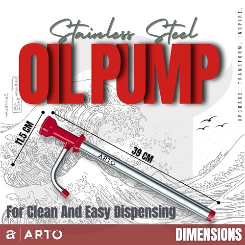 Arto Manual Hand Pump for Oil, Fuel and Other fluids for Kitchen, Garage, Useful for 15 litres Tin Cans, Bottle Fuel Transfer, Oil Dispenser Pump (Stainless Steel) - Image 2