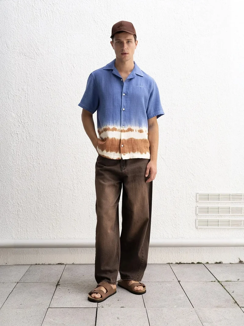 جيستو GIESTO Tie-Dye Short Sleeve Button-Up Shirt