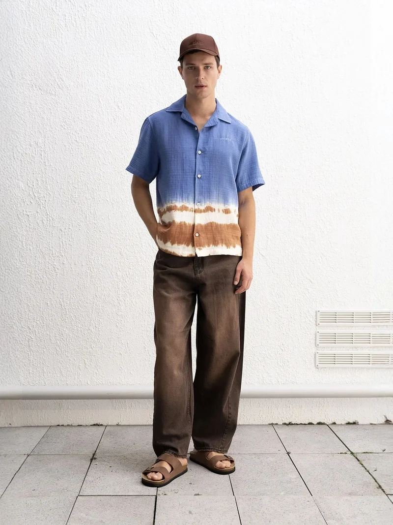 Giesto Cornflower Blue GIESTO Tie-Dye Short Sleeve Button-Up Shirt for Men | Best Price UAE