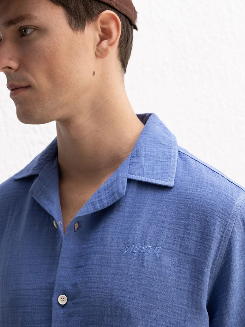 Giesto Cornflower Blue GIESTO Tie-Dye Short Sleeve Button-Up Shirt for Men | Best Price UAE