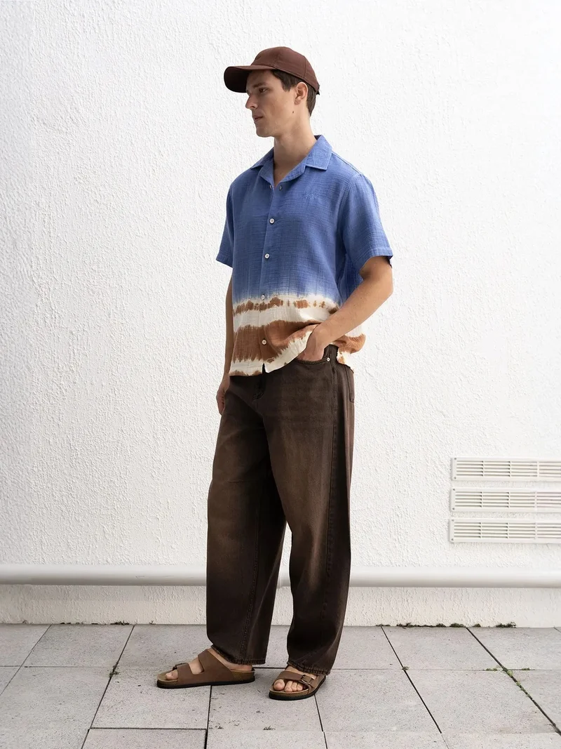 Giesto Cornflower Blue GIESTO Tie-Dye Short Sleeve Button-Up Shirt for Men | Best Price UAE