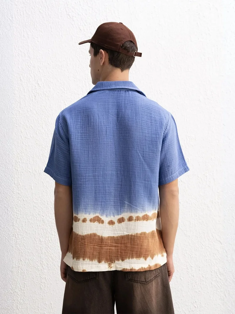 Giesto Cornflower Blue GIESTO Tie-Dye Short Sleeve Button-Up Shirt for Men | Best Price UAE