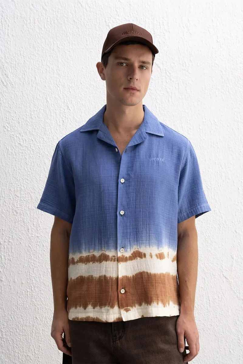 GIESTO Tie-Dye Short Sleeve Button-Up Shirt