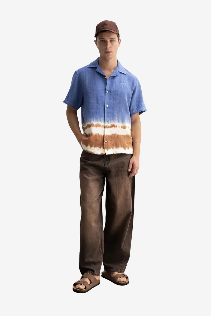 Giesto Cornflower Blue GIESTO Tie-Dye Short Sleeve Button-Up Shirt for Men | Best Price UAE