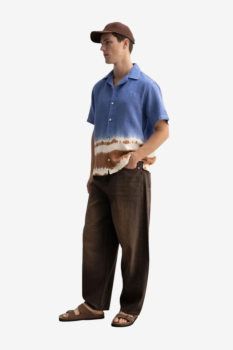 Giesto Cornflower Blue GIESTO Tie-Dye Short Sleeve Button-Up Shirt for Men | Best Price UAE