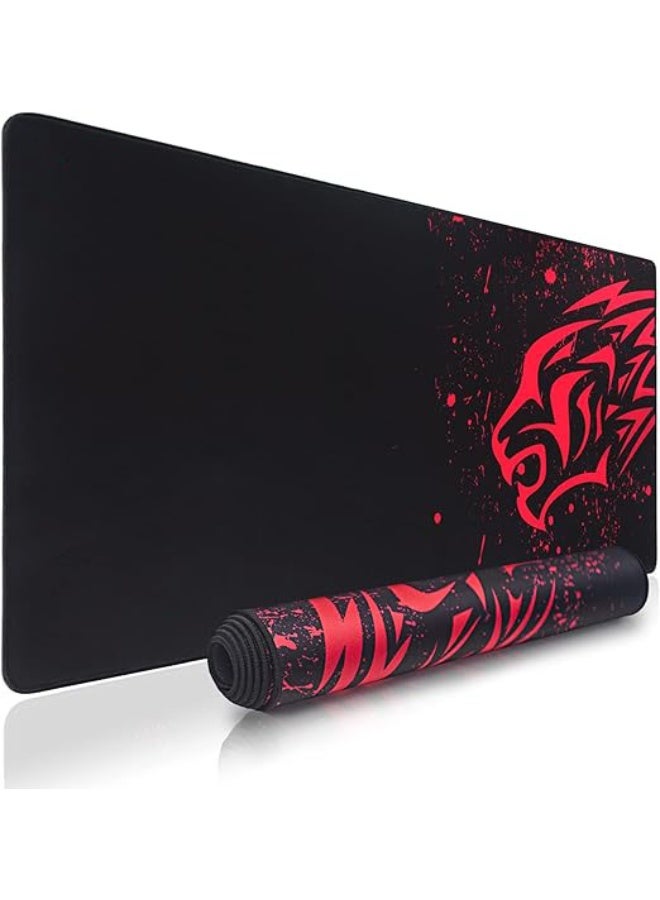 Extended Large Gaming Mouse Pad  (900 x 400mm) Non-Slip Rubber Base Mouse pad Mice Smooth Cloth Surface Keyboard Mouse Pads for Computers Red Leopard - Image 1