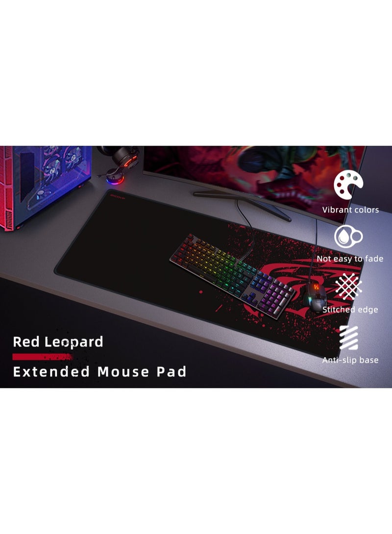 Extended Large Gaming Mouse Pad  (900 x 400mm) Non-Slip Rubber Base Mouse pad Mice Smooth Cloth Surface Keyboard Mouse Pads for Computers Red Leopard - Image 5
