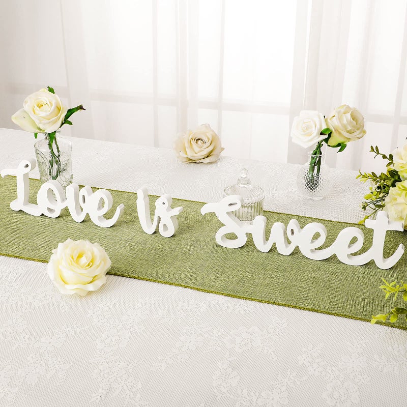 Love Is Sweet Table Decor Hollow Sign Wooden Love Is Sweet Sign for Dessert Table Freestanding Wood Is Wooden Letter Top for Wedding ShelfWhite