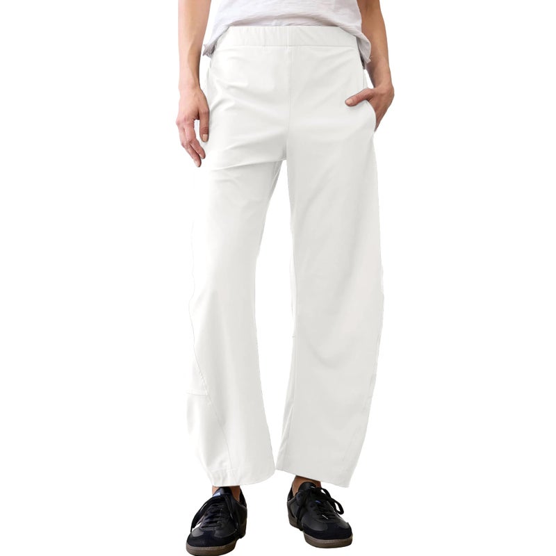 SeeLuNa Women Barrel Travel Pants Elastic Waistband Tapered Leg Baggy Mid Rise Work Trousers Lounge Pant with Pockets(White,S) - Image 1
