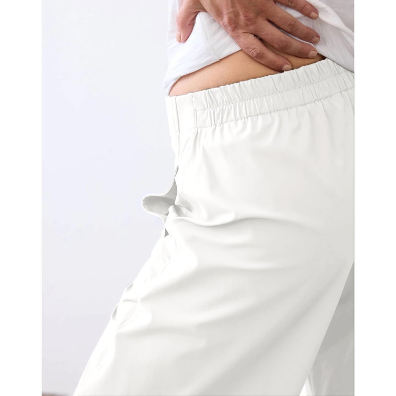 SeeLuNa Women Barrel Travel Pants Elastic Waistband Tapered Leg Baggy Mid Rise Work Trousers Lounge Pant with Pockets(White,S) - Image 5