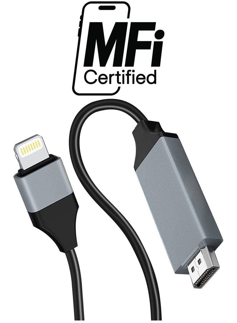 Captaintech Lightning to HDMI Adapter Cable for iPhone,【Apple MFi Certified】 1080P HDTV Cable Adapter Digital AV Sync Screen Connector Compatible with iPhone/iPad/iPod on HD TV Monitor Projector,6.6 Feet/2M,Grey  - Image 1