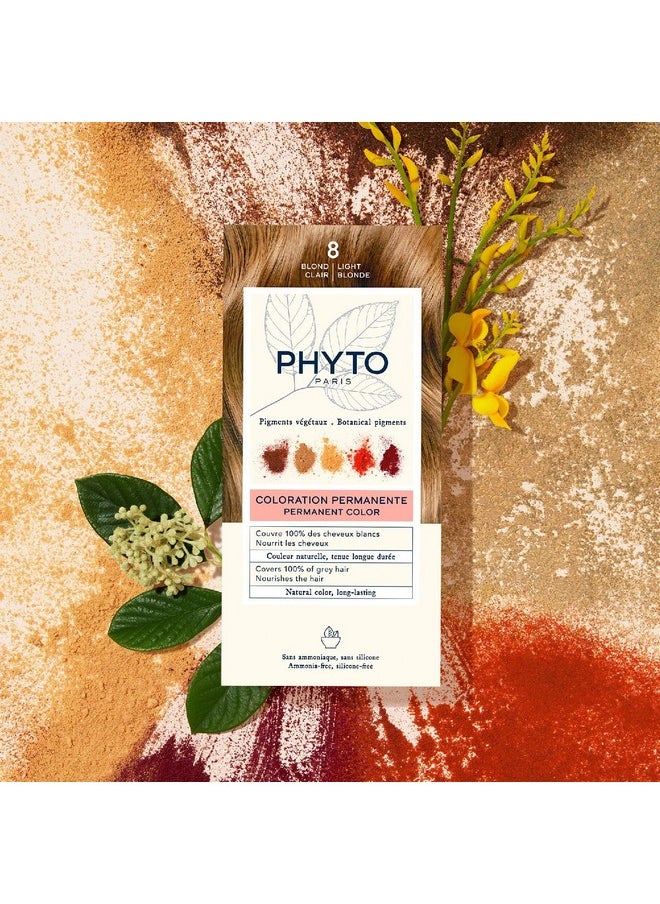 فيتو صبغة الشعر الدائمة Phyto Phytocolor 8 أشقر فاتح مع أصباغ نباتية، تغطية للشعر الرمادي بنسبة 100%، خالية من الأمونيا، خالية من Ppd، خالية من الموارد، 0.42 أونصة.  - Image 5
