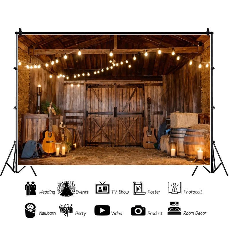 OFILA Western Farm Barn Backdrop 10x8ft Fabric Rustic Cowboy Birthday Party Decoration Background Country Concert Events Cowboy Cowgirl Party Backdrop Rural Music Festival Background - Image 2